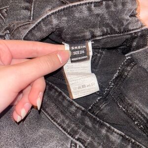 SHEIN Black Washed Denim Jeans with Twill Weave